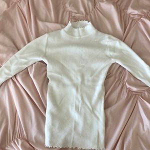 WHITE RIBBED MOCK NECK